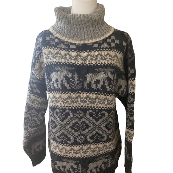 Eddie Bauer Sweaters - Eddie Bauer Vintage Wool Fair Isle Moose Turtleneck